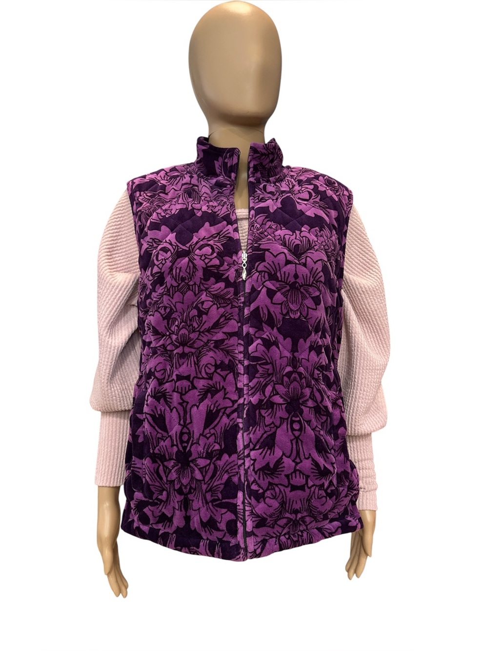 Jane Ashley purple velour floral vest size L